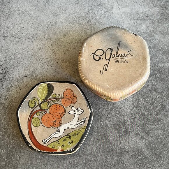 Vintage Hexagon Trinket Box Tonala Signed Galvan Mexico - Picture 6 of 6